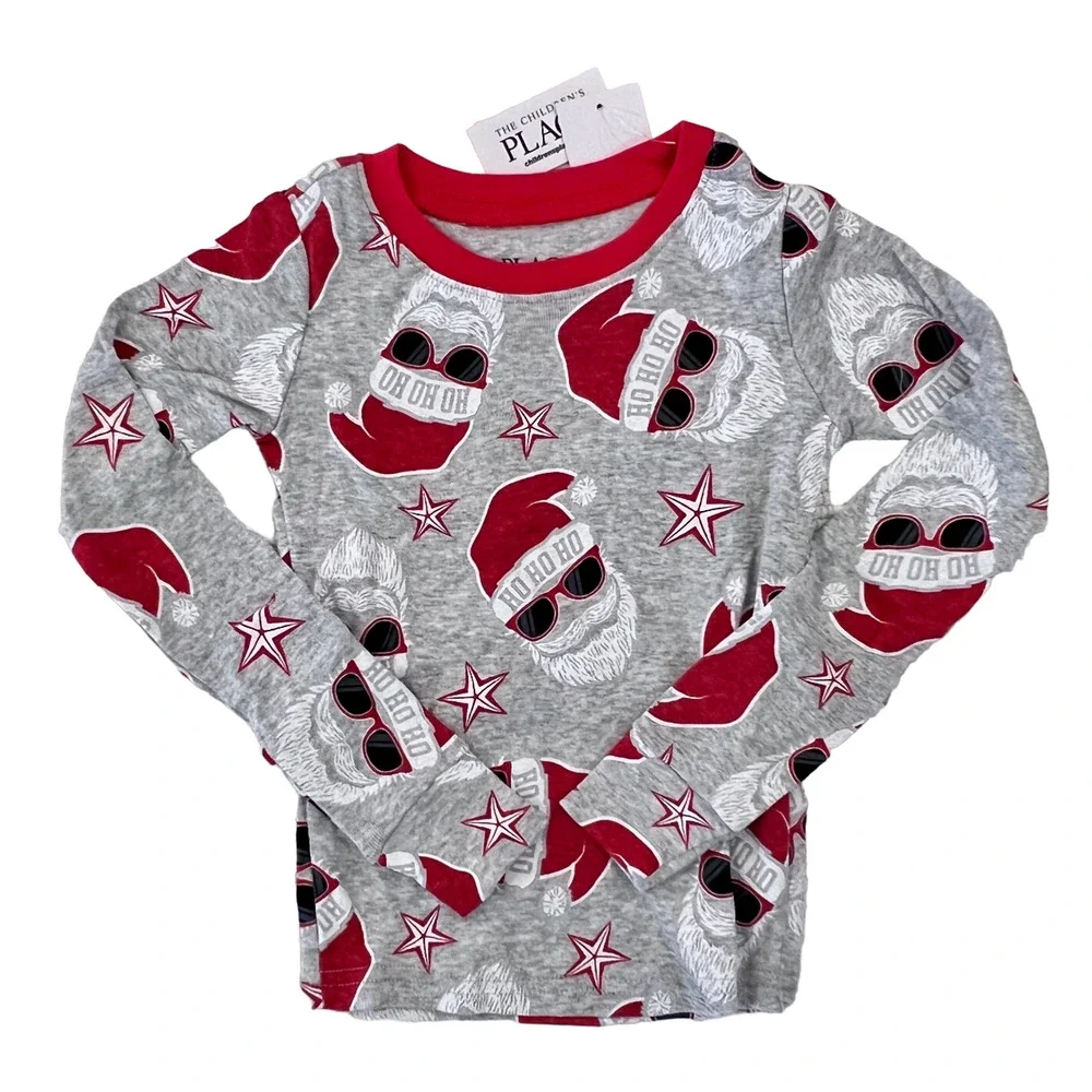 NWT Children's Place Kids Grey W/Cool Santa Glow Graphic Cotton Pajamas